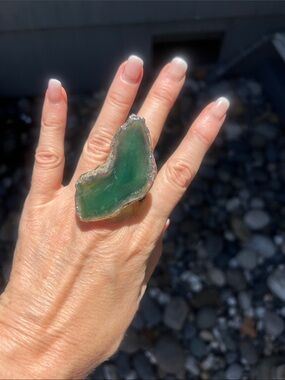 Green Agate Statement Ring with Gold Edge -adjustable